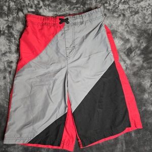 OP Boy's Colorblock Swim Shorts - Red, Gray, Black Size Large 10 to 12